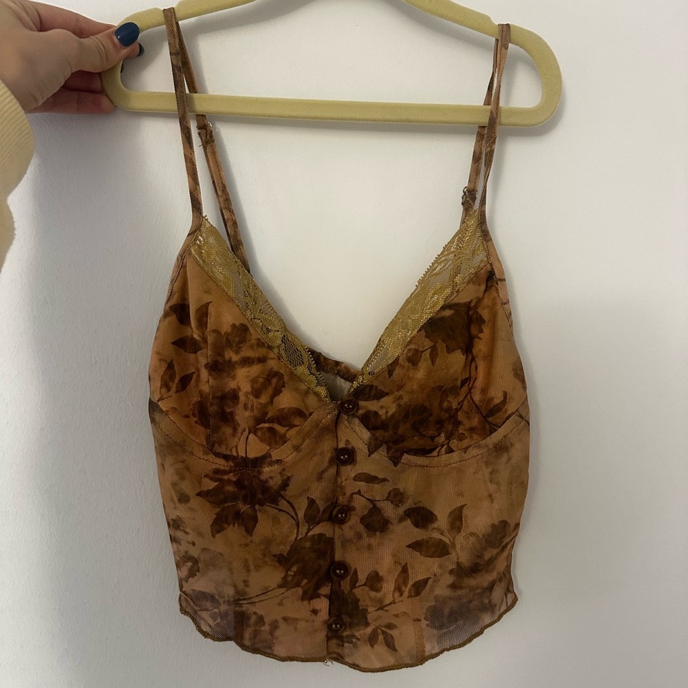 Floral Lace Trim Camisole Top